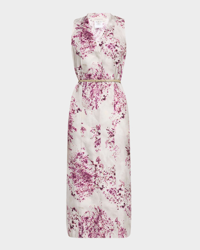 Spotted Glaze Silk Twill Midi Dress